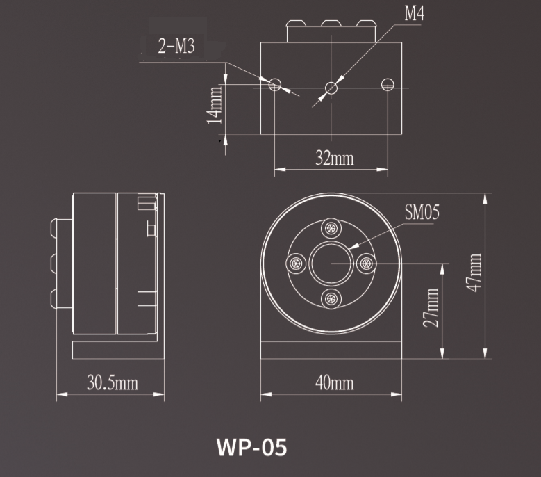 Technische Zeichnung einer Drehhalterung für eine Halb-Zoll-Wellenplatte